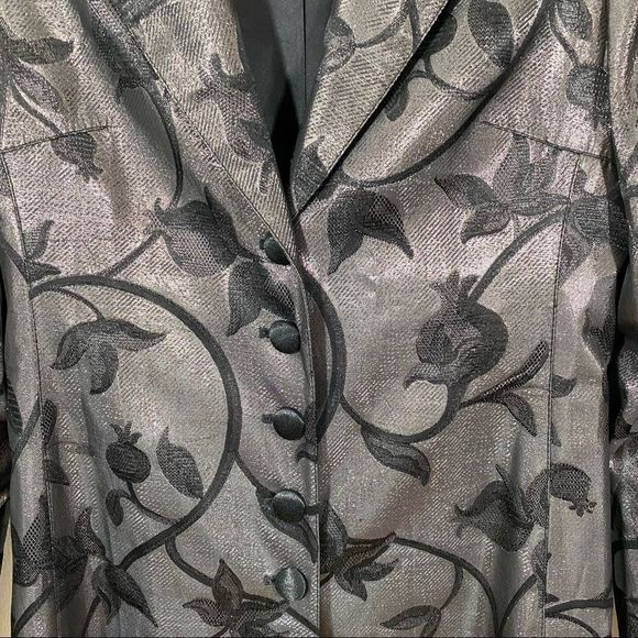 FRANCO MIRABELLI Couture Dark Silver Floral Trench Coat - Size 10 - Picture 12 of 12